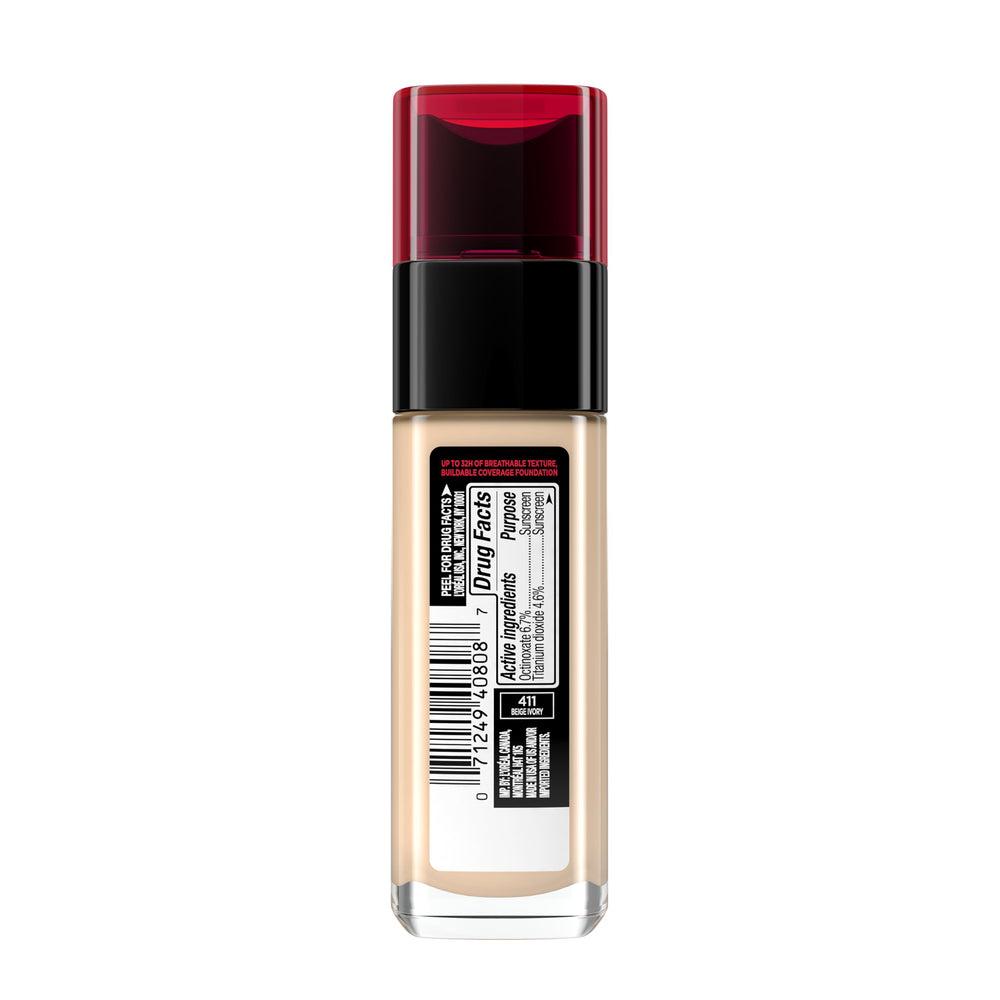 L'Oreal Paris Infallible Fresh Wear beige-ivory swatches illustrate shade 411 suitability.