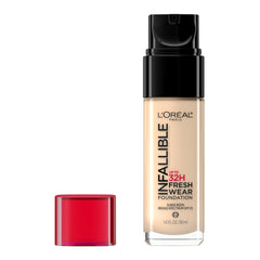 L'Oreal Paris Infallible Fresh Wear bottle closeup shows long-lasting color.