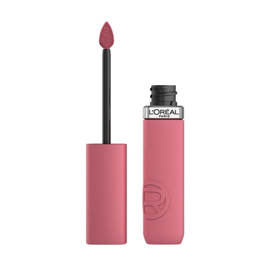 L'Oreal Paris Infallible matte liquid lipstick application swatch with precise applicator and bold color