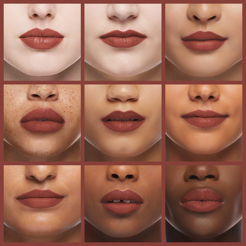L'Oreal Paris Pro-Matte lipstick displaying full-coverage matte finish on lips.