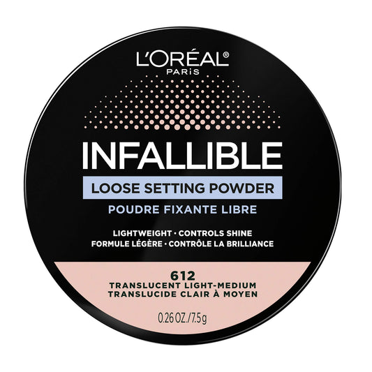 L'Oreal Paris Infallible tinted loose setting powder packaging close-up for longwear setup