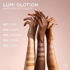 L'Oreal Paris Lumi Glotion collarbone glow highlights skin.