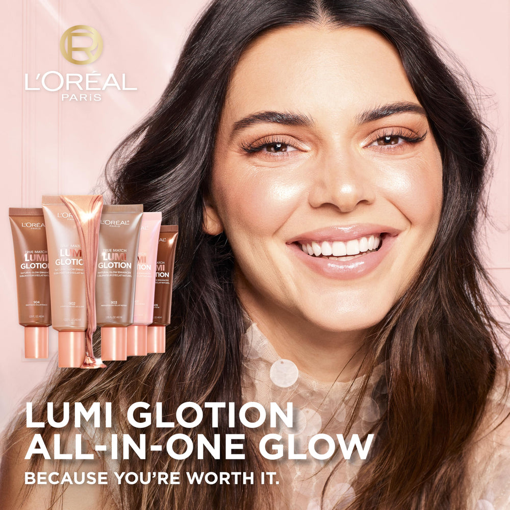 L'Oreal Paris Lumi Glotion swatches on arm show natural glow.
