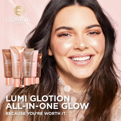 L'Oreal Paris Lumi Glotion swatches on arm show natural glow.