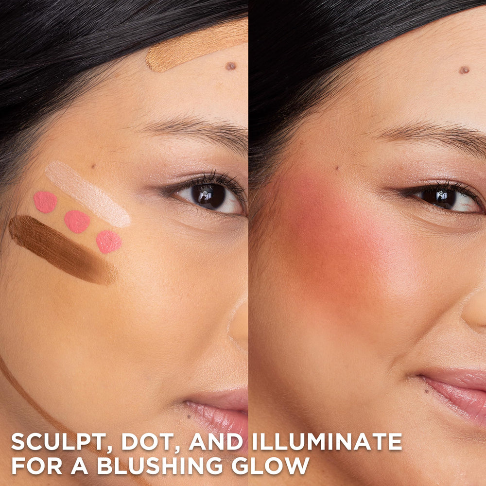 L'Oreal Paris Lumi Le Liquid Blush application showing easy dot-and-blend technique.