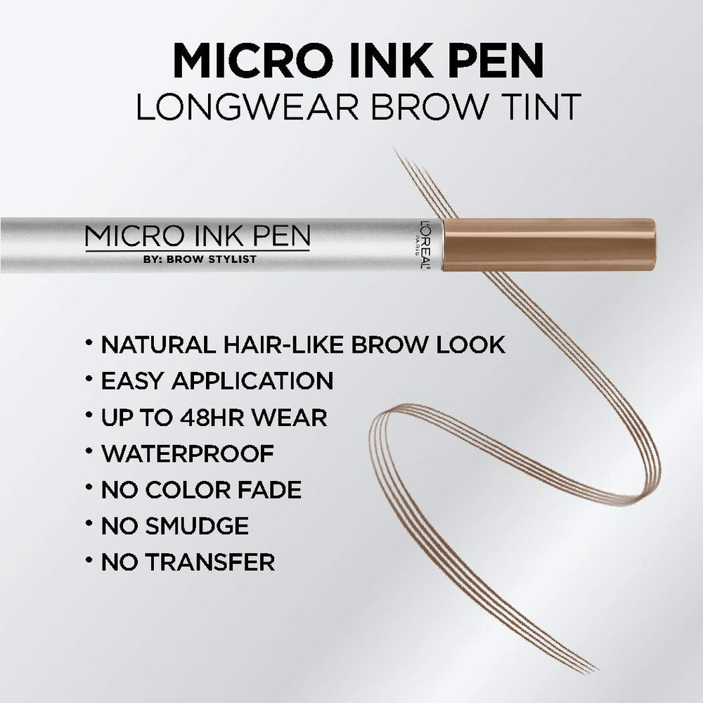 L'Oreal Paris Micro Ink Pen precision comb tip delivers smooth, hair-like brow definition