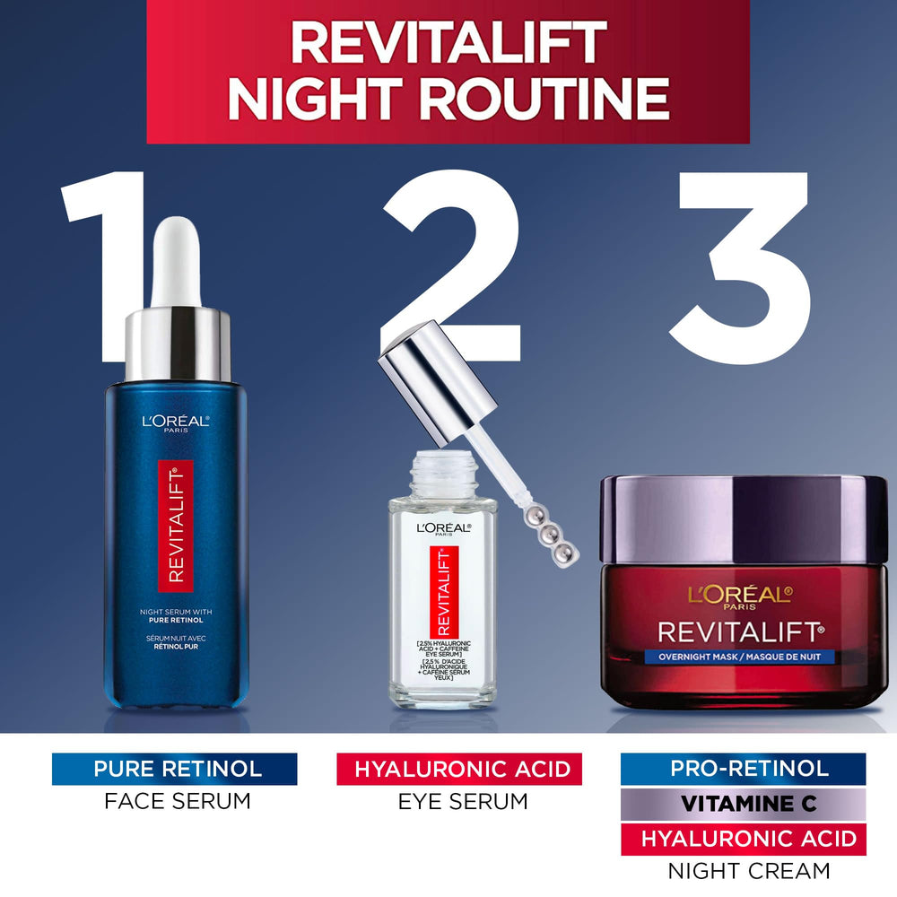 Nightstand scene featuring Revitalift LZR serum for nighttime routine
