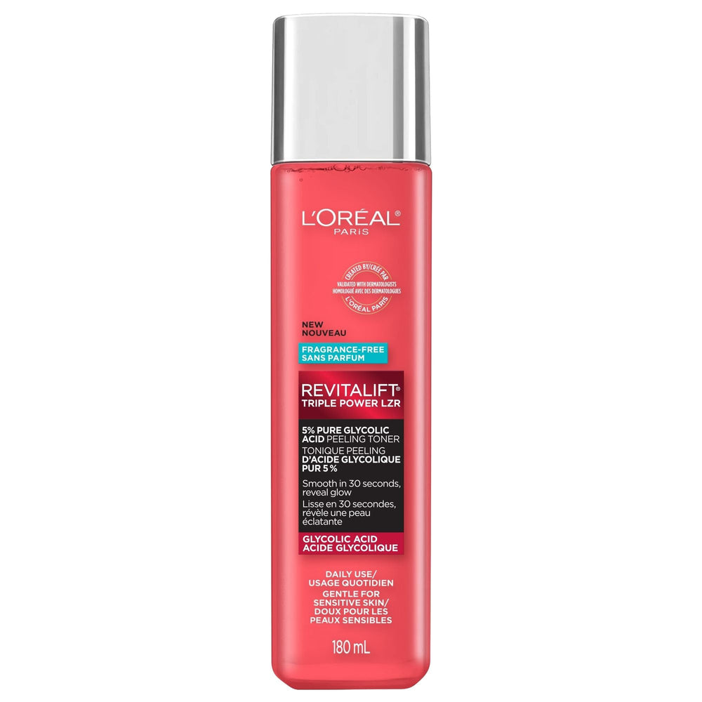 L'Oreal Paris Revitalift toner bottle front for fragrance-free daily exfoliation