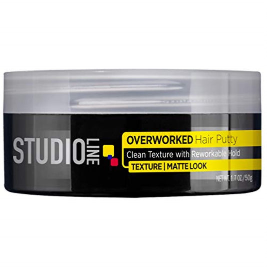 L'Oreal Paris Studio Line Overworked Hair Putty 1.7 oz front view, textured hold for short styles.