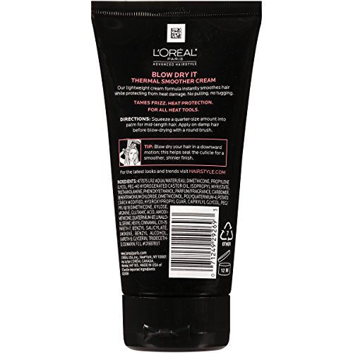 L'Oreal Paris Thermal Smoother Cream image showing smoothing before blow-dry for shine