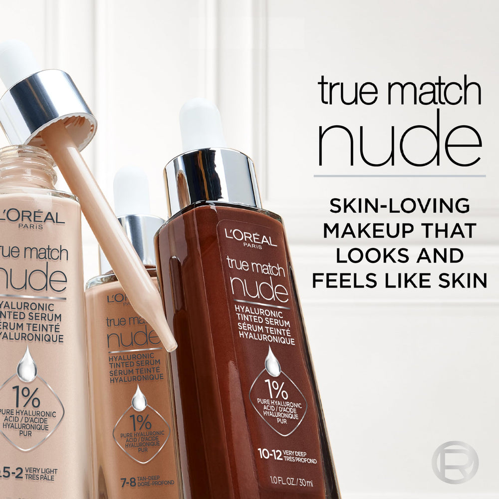 Close-up of True Match Nude Hyaluronic Serum Foundation on skin for dewy glow