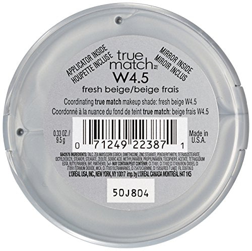 L'Oreal Paris True Match Powder swatch shows seamless color match on skin.