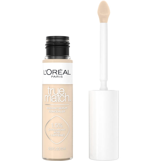 L'Oreal Paris True Match Radiant Serum Concealer bottle showing hydration-ready formula for bright under eyes.