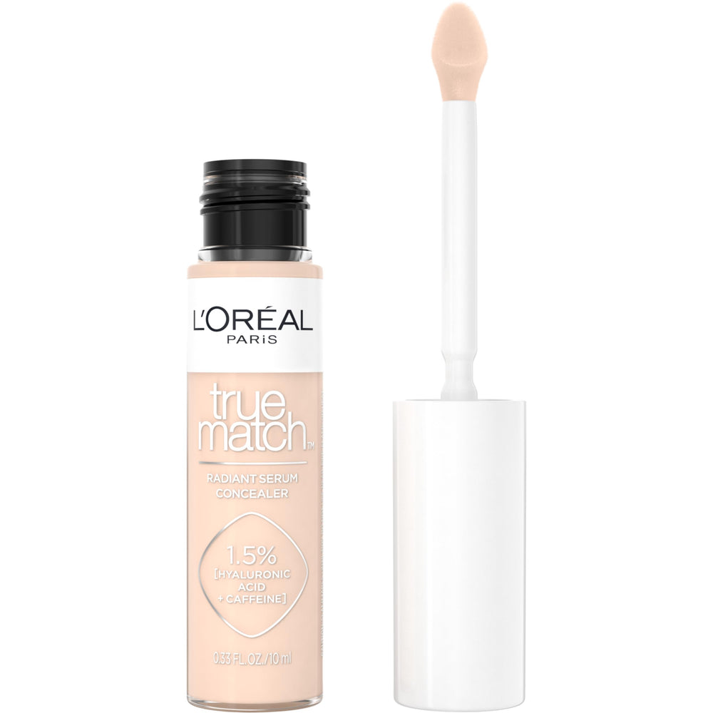 L'Oreal Paris True Match Radiant Serum Concealer bottle with flat-tip applicator for instant under-eye coverage.