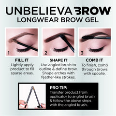 Brunette shade swatch provides defined yet natural brows.
