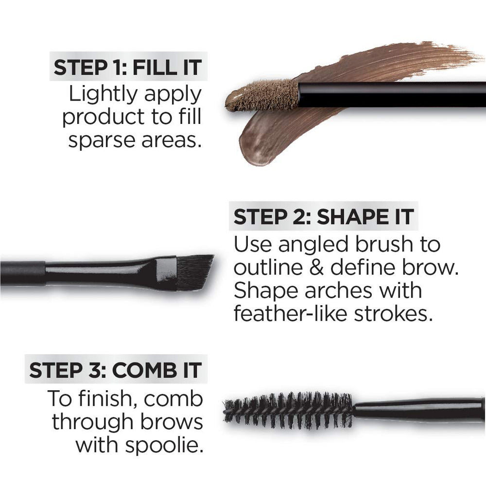 Deep Black shade provides defined, lasting brows.