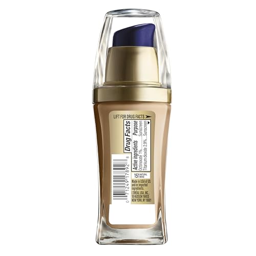 L'Oreal Paris Visible Lift Serum Absolute foundation application using sponge shows smoother, radiant skin.
