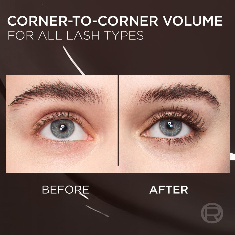 Close-up of brush coats lashes from root to tip for balanced volume