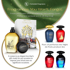 Warm amber-spice aura of Night De Paris London for evening events.