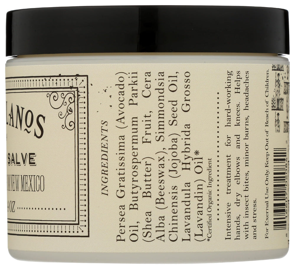 Los Poblanos lavender hand salve label with leaf motif suggesting natural ingredients