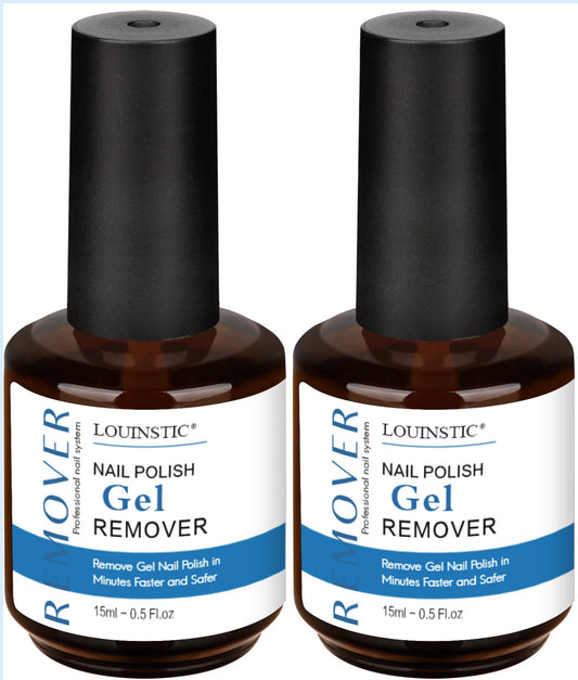 LOUINSTIC gel polish remover bottle front shows two-pack convenience for at-home manicures.