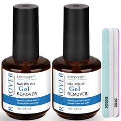 LOUINSTIC remover kit with two 15 ml bottles for quick, acetone-free gel removal.