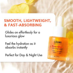 LOUMI RoseGlow Face Oil glow hint for a luminous look.