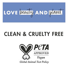 Love Beauty and Planet cruelty-free vegan certification on packaging.