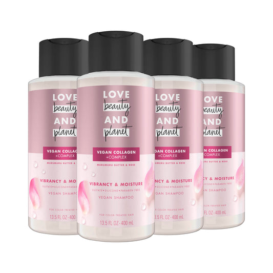 Love Beauty And Planet Murumuru Butter & Rose shampoo bottle pour for color-treated hair shine