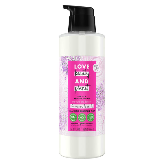 Love Beauty and Planet shampoo bottle with pump for easy, eco-friendly cleansing.