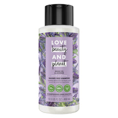 Love Beauty And Planet Smooth and Serene shampoo bottle with 100% recycled packaging for eco-friendly care.