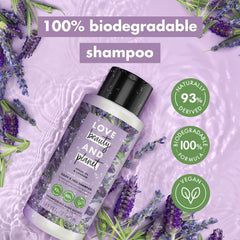 Love Beauty And Planet Smooth and Serene shampoo lather forming in the shower at a sink.