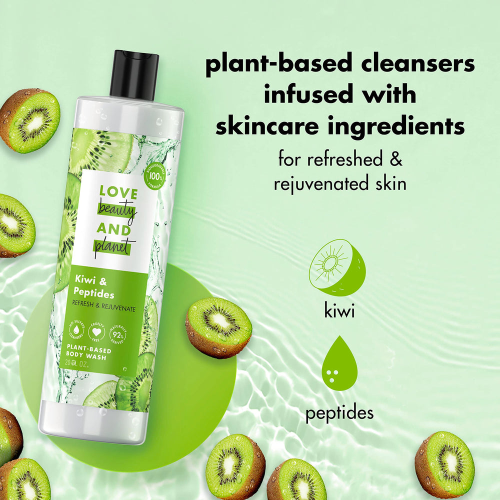 Vegan symbol and Love Beauty and Planet bottle denote cruelty-free routine.
