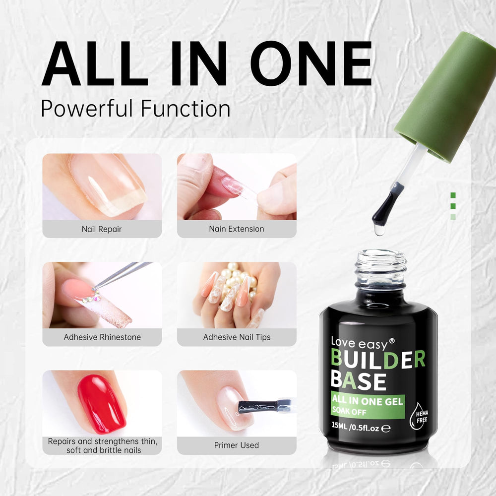 Love Easy Clear Builder Gel nail extension application underway.