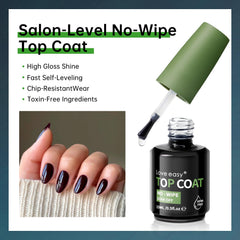 Love Easy Top Coat gel swatch with glossy finish.