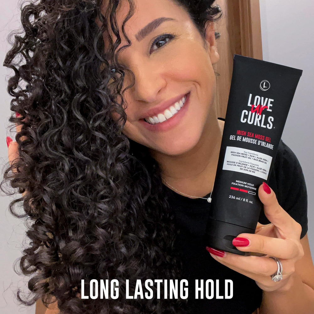 Love Ur Curls Irish Sea Moss Hair Gel on waves demonstrates enhanced curl definition.