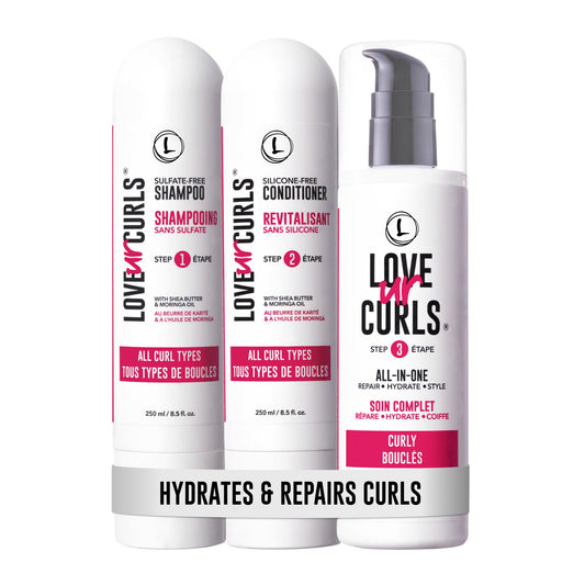Love Ur Curls shampoo bottle highlights gentle cleansing for curls