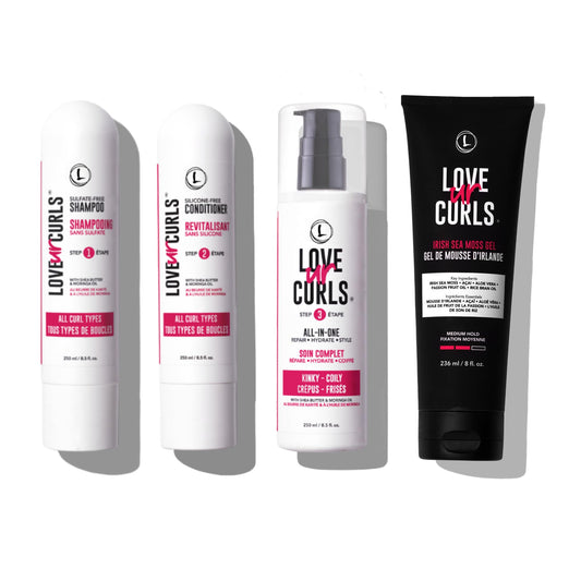 Love Ur Curls shampoo bottle demonstrates gentle cleansing for defined curls.