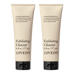 Loved01 face and body exfoliating cleanser bottle showing gentle exfoliation for smooth skin.