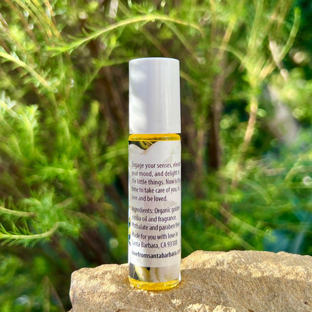 Love from Santa Barbara Jasmine roll-on nozzle close-up for easy use.