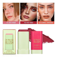 Lovelycat long-lasting pigment blush stick on cheek shows staying color.