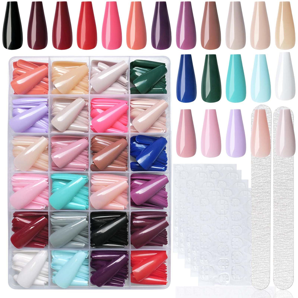 LoveOurHome coffin nails long shape press-on kit for durable at-home manicures.