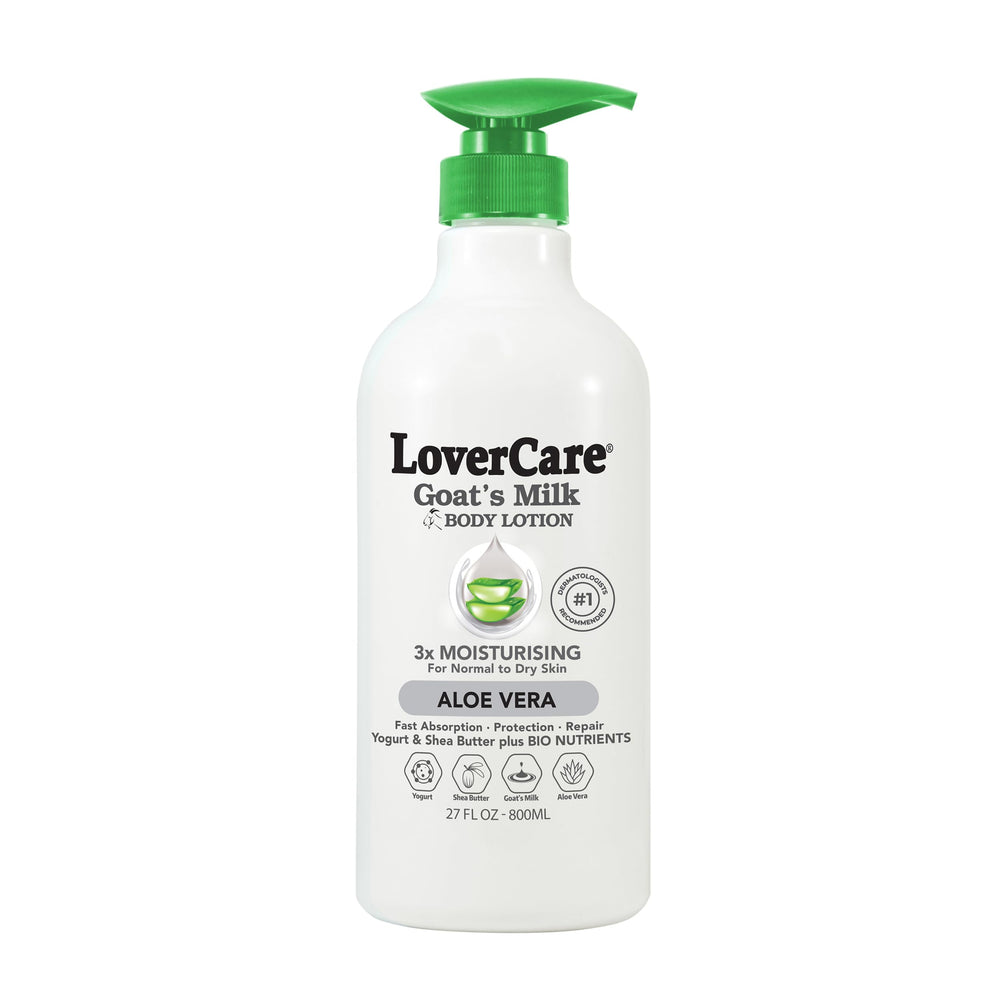 Lover's Care Goat Milk Body Lotion bottle front for daily dry skin care.