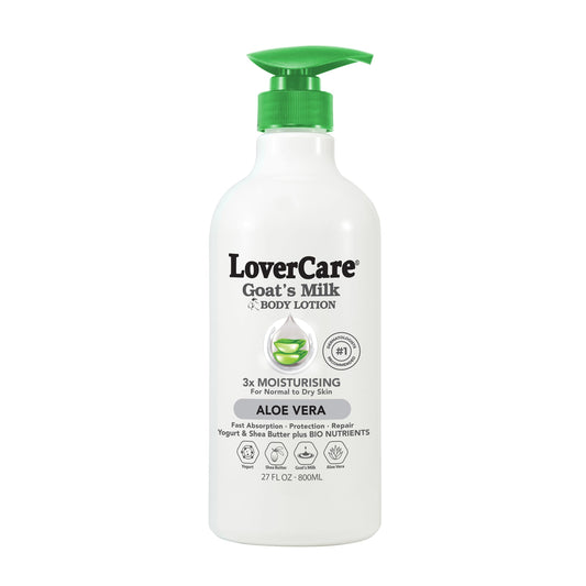 Lover's Care Goat Milk Body Lotion bottle front for daily dry skin care.