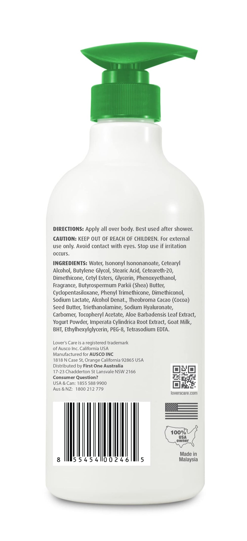 Lovercare Goat Milk Lotion packaging and two-bottle display for convenient storage