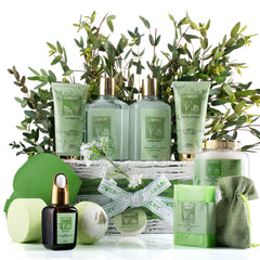 Lovery Tea Tree Bath Set gift basket for spa-like relaxation.