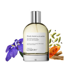LOVERY Woody Santal bottle front, ideal for daily wear and elegance.