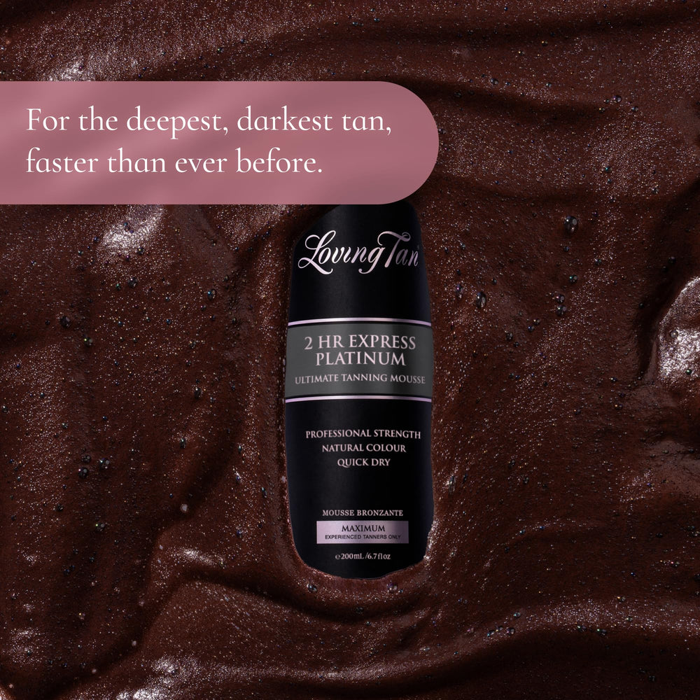 Loving Tan Platinum shade range emphasizes darkest formula for deeper tan.