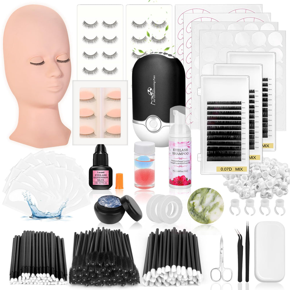 Lucomb eyelash extension kit mannequin head with removable eyelids for beginner practice