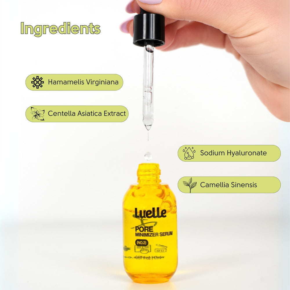 Luelle pore-refining formula on skin surface suggests reduced pore visibility